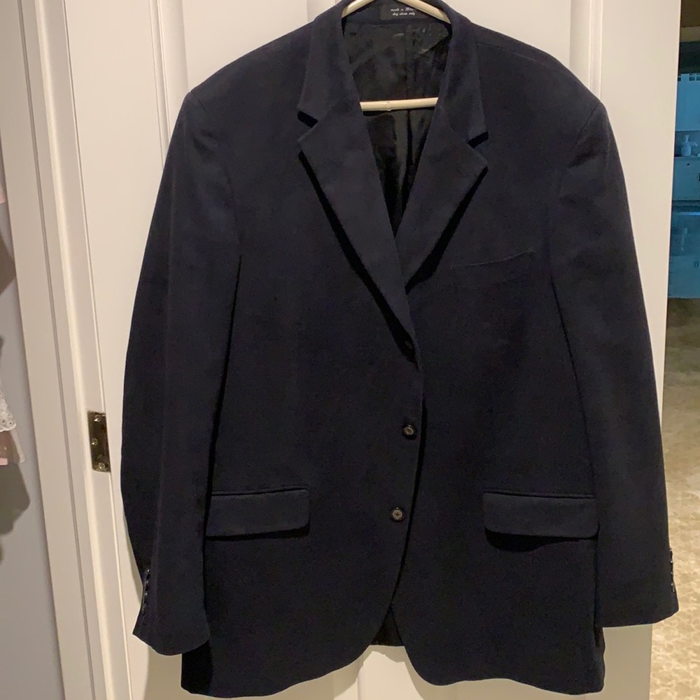 Men’s navy blue blazer. 48L. Poly-suede fabric